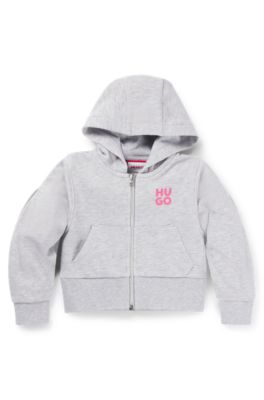 Kids' zip-up hoodie with logo prints, Light Grey