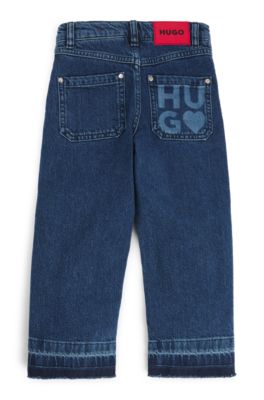 Kids' relaxed-fit jeans in blue stretch denim, Patterned