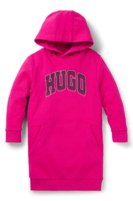 Kids' long hoodie with varsity-style logo, Pink