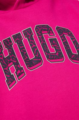 Kids' long hoodie with varsity-style logo, Pink