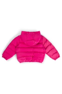 Kids' hooded puffer jacket with lustrous logo print, Pink