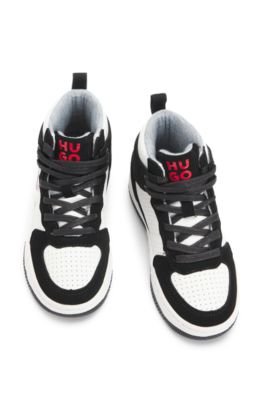 Kids' trainers in mixed materials with mesh trims, White