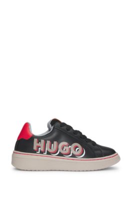 Deportivas para ni&ntilde;os en mezcla de materiales con apliques de piel de napa, Negro