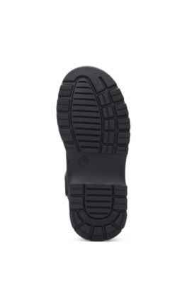 Kids' half boots in leather and water-repellent canvas, Black