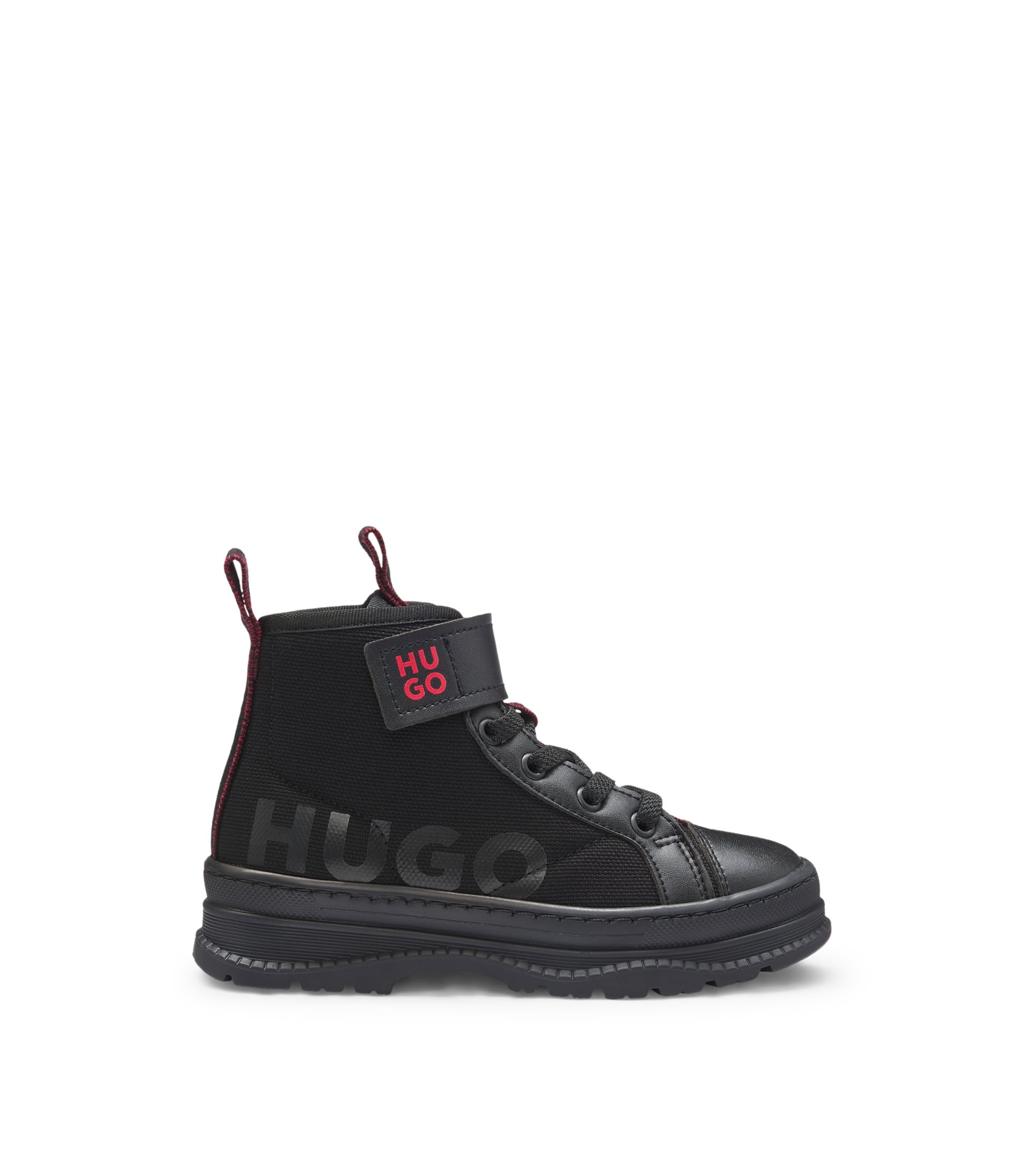 Kids' half boots in leather and water-repellent canvas