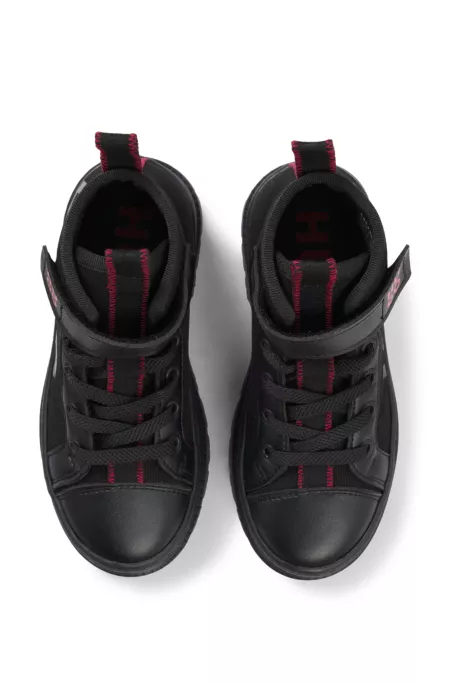 Kids' half boots in leather and water-repellent canvas