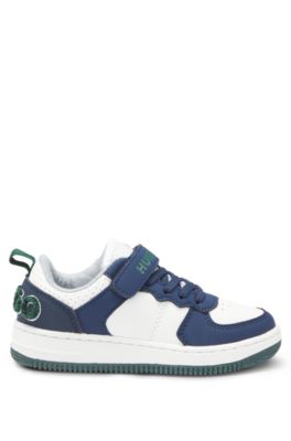 Deportivas para ni&ntilde;os en mezcla de materiales con leng&uuml;eta de malla, Blanco