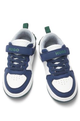 Deportivas para ni&ntilde;os en mezcla de materiales con leng&uuml;eta de malla, Blanco