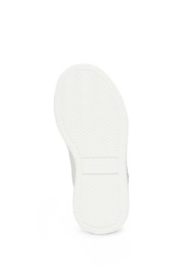 Kids' trainers in leather with metallic faux-leather trims, White