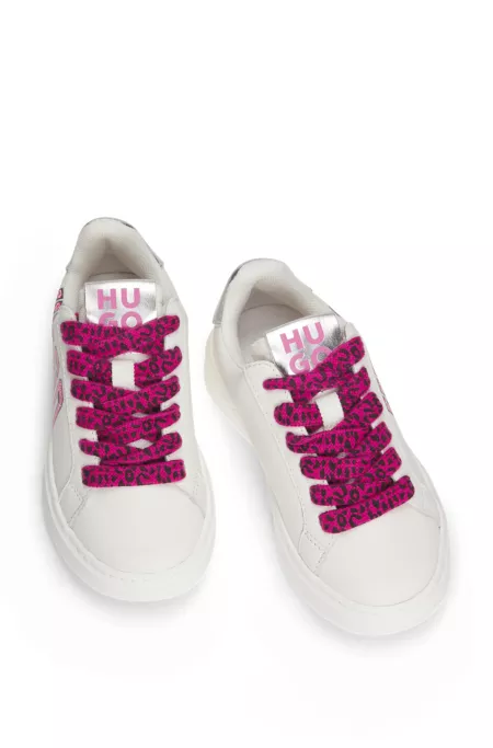 Kids' trainers in leather with metallic faux-leather trims