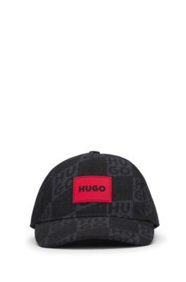 Kids' canvas cap with stacked logos and branded label, Black