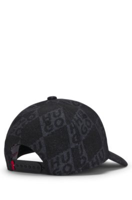 Kids' canvas cap with stacked logos and branded label, Black