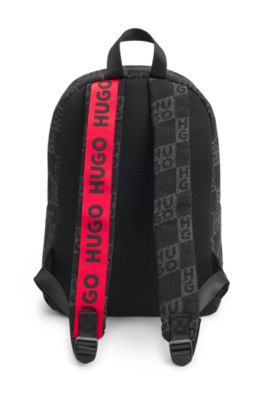 Mochila de lona para ni&ntilde;os con logos apilados estampados, Negro