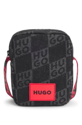Bandolera de lona para ni&ntilde;os con logos apilados estampados, Negro