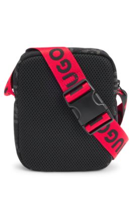 Bandolera de lona para ni&ntilde;os con logos apilados estampados, Negro