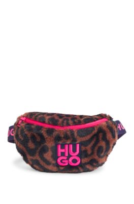 Kids' belt bag in cheetah-patterned faux fur, Dark Brown