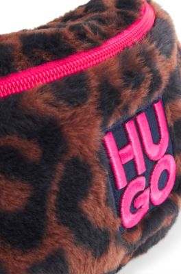 Kids' belt bag in cheetah-patterned faux fur, Dark Brown