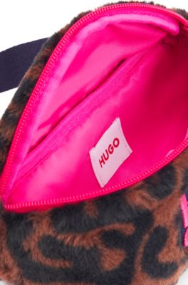 Kids' belt bag in cheetah-patterned faux fur, Dark Brown