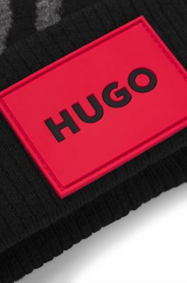 Kids' beanie hat with jacquard-woven cheetah pattern, Black