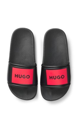 Chanclas para ni&ntilde;os con insignia de logo estampada, Negro