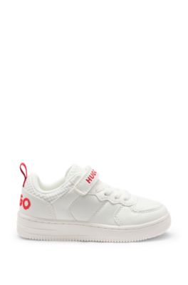 Kids' trainers in faux leather and mesh, White