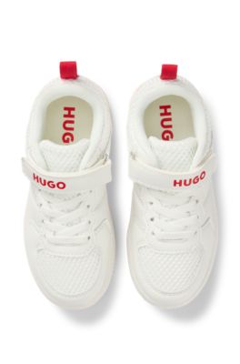 Kids' trainers in faux leather and mesh, White