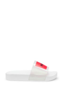 Kids' slides with logo-badge print, White