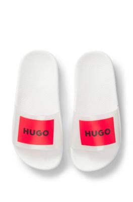 Kids' slides with logo-badge print, White