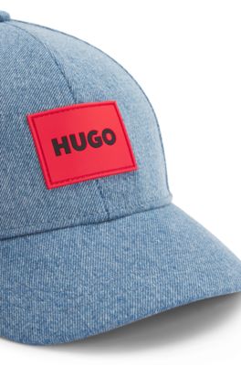 Kids' logo-badge cap in cotton denim, Patterned