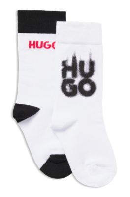 Paquete de dos calcetines tobilleros para ni&ntilde;os con detalles de logo, Blanco