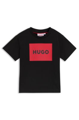 Kids' box-logo T-shirt in cotton, Black