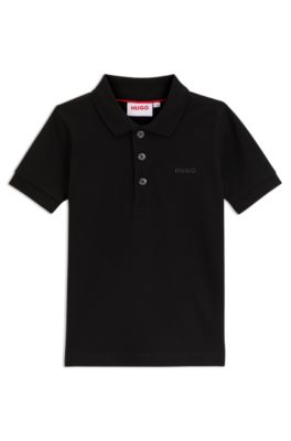 Kids' logo-print polo shirt in stretch cotton, Black