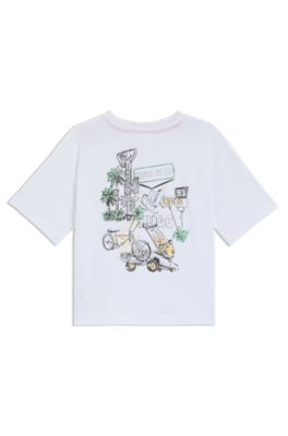 Kids' cotton T-shirt with rear artwork, White