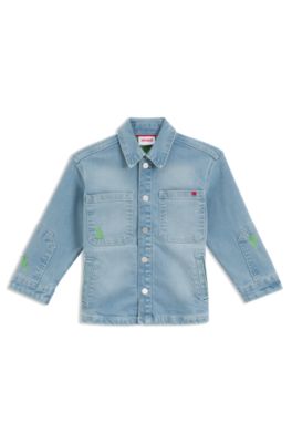 Kids' overshirt in blue denim, Patterned
