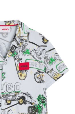 Kids' logo-badge shirt with all-over print, White