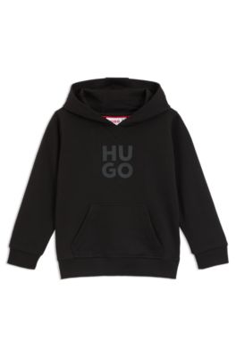 Kids' stacked-logo hoodie in a cotton blend, Black
