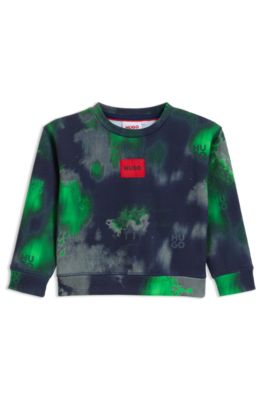 Kids' cotton-blend sweatshirt with all-over print, Dark Blue