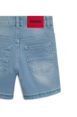 Kids' loose-fit shorts in blue denim, Patterned