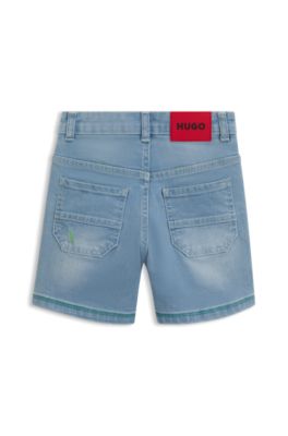 Kids' loose-fit shorts in blue denim, Patterned