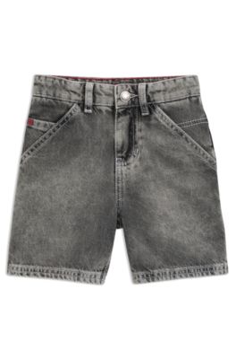 Kids' loose-fit shorts in black denim, Patterned