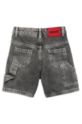 Kids' loose-fit shorts in black denim, Patterned