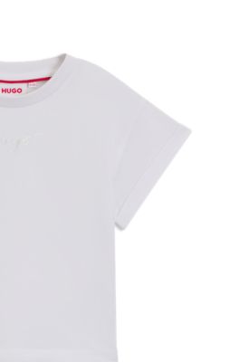 Camiseta corta para ni&ntilde;os de algod&oacute;n el&aacute;stico con logo iridiscente, Blanco
