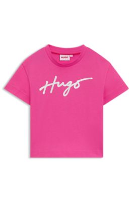 Camiseta corta para ni&ntilde;os de algod&oacute;n el&aacute;stico con logo iridiscente, Pink