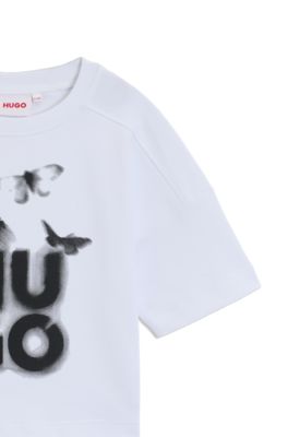 Camiseta de ajuste holgado para ni&ntilde;os en algod&oacute;n con logo de dise&ntilde;o, Blanco