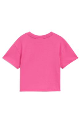 Kids' cropped T-shirt with contrast pocket, Pink