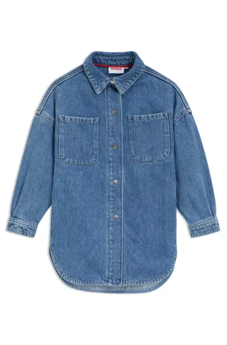 Kids' blue loose-fit shirt in cotton denim