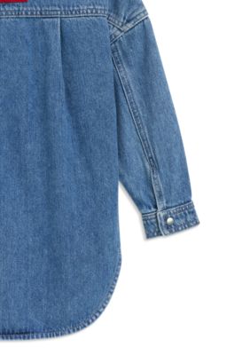 Kids' blue loose-fit shirt in cotton denim, Patterned