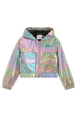 Kids' logo-print windbreaker in iridescent fabric, Silver