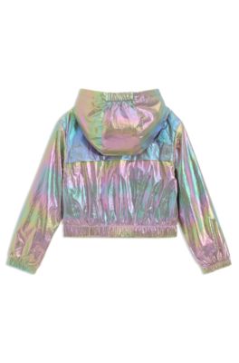 Kids' logo-print windbreaker in iridescent fabric, Silver