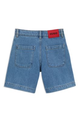 Kids' relaxed-fit shorts in blue denim, Patterned